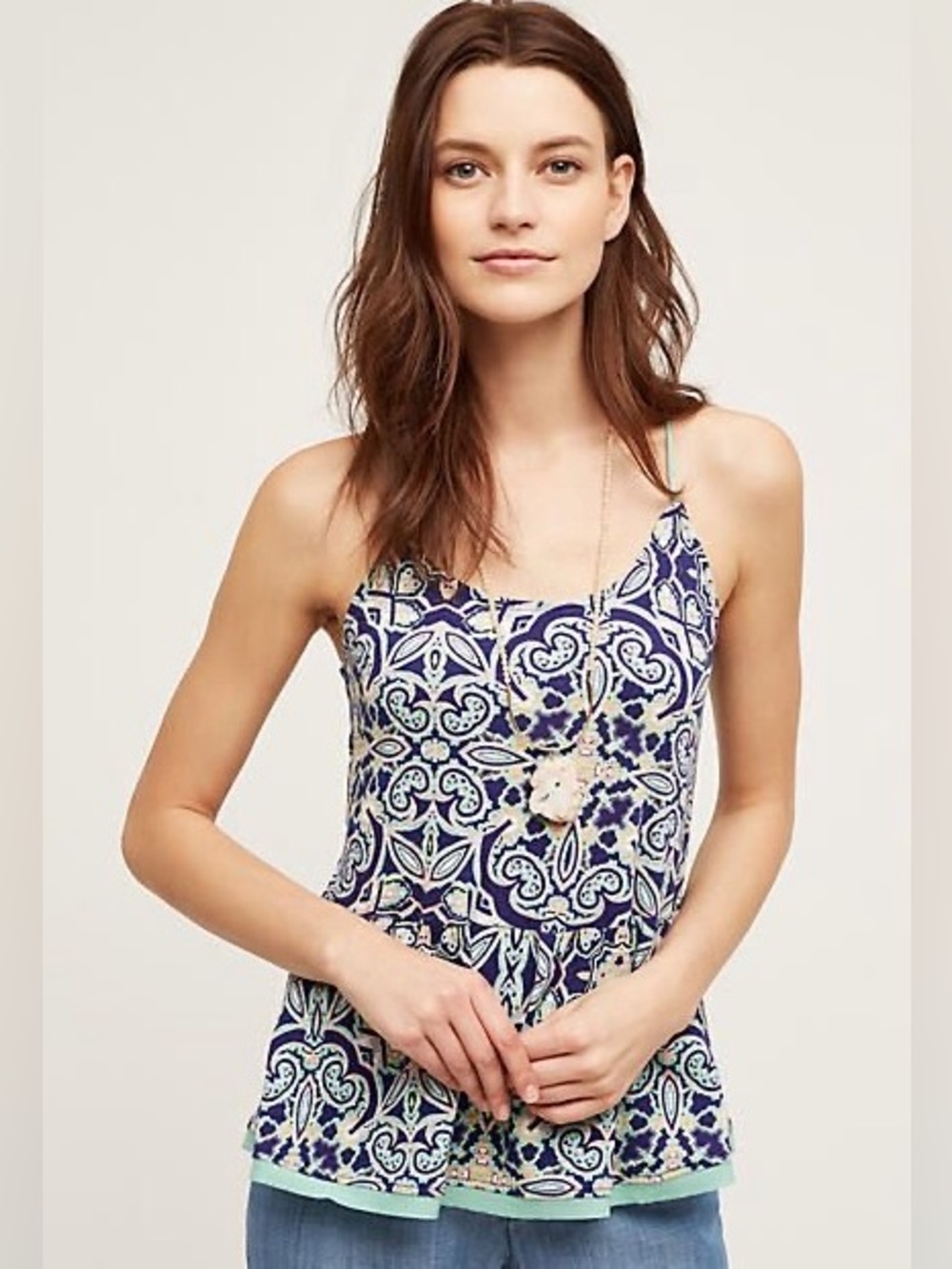 Meadow Rue Anthropologie 100% Cotton Printed Swing Tank Top Boho Medium